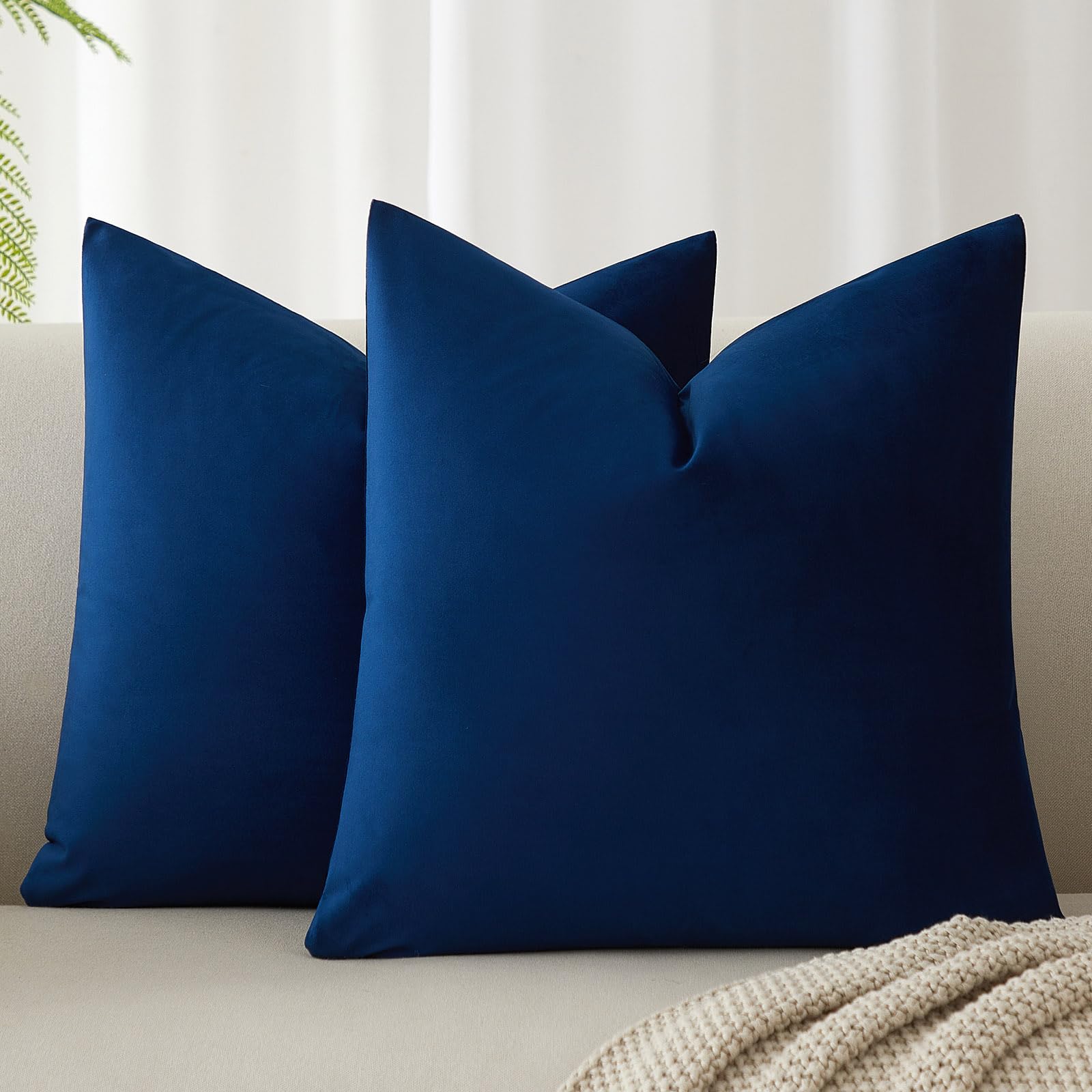 JUSPURBET Navy Blue Decorative Throw Pillow Covers 16x16 Inch Square Velvet Cushion Covers with Invisible Zipper for Living Room Sofa Bedroom Set of 2 — image 1