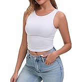 Women's Slim Fitted Crop Tops, Double Lined Scoop Neck Tank Tops, Summer Cute Racerback Camisole Sleeveless