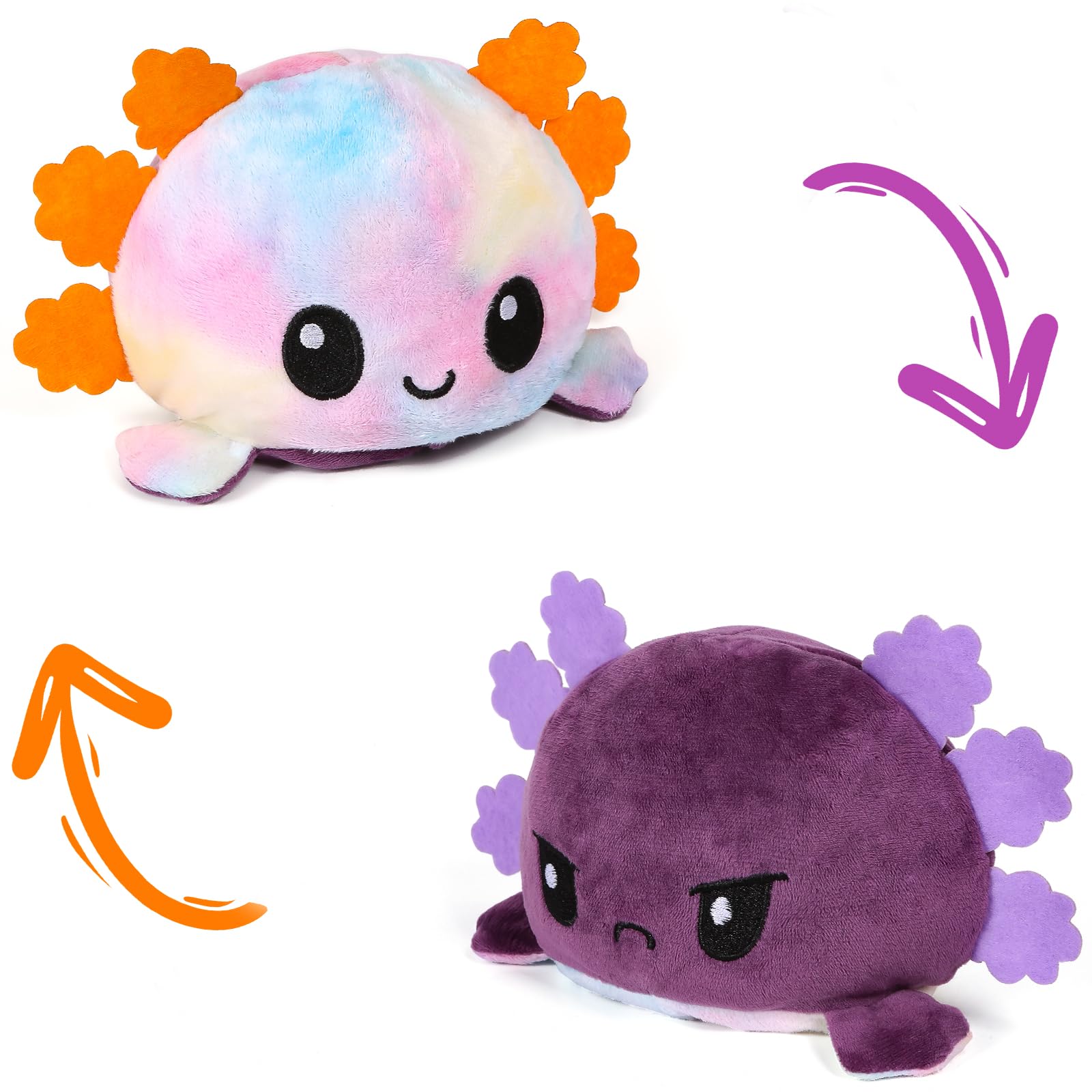 Thedttoy Reversible Axolotl Plush Cute Plush Toy Happy Angry Mood Changing Axolotl Gifts Show Your Mood Without Saying A Word Colorful & Purple