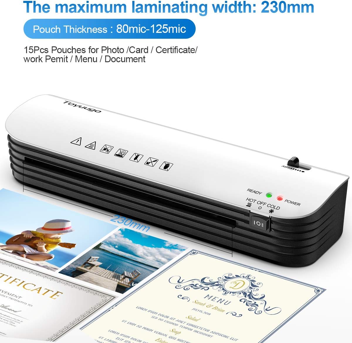 Laminator, Toyuugo A4 Laminator, 4 in 1 Thermal Laminator for Home Office School Use, 9 inches Max Width, Quick Warm-Up, Paper Trimmer, Corner Rounder (15 Laminating Pouches) : Office Products