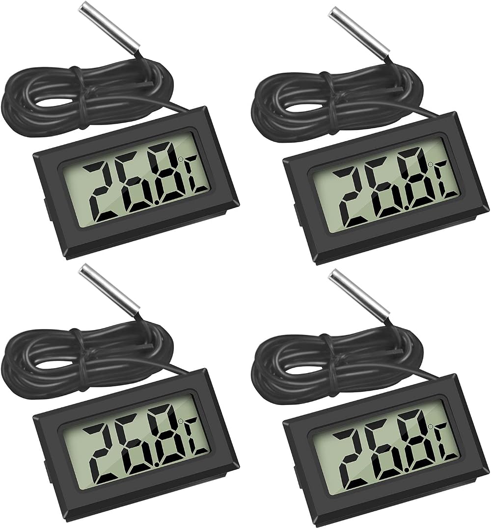 Thlevel Digital Reptile Thermometer Fridge Temperature Probe 4 Pack Black