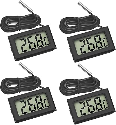 Thlevel Digital Reptile Thermometer Fridge Temperature Probe 4 Pack Black