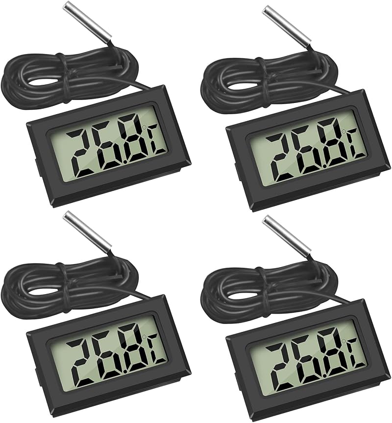 Thlevel Digital Reptile Thermometer Fridge Temperature Probe 4 Pack Black