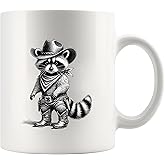 Panvola Raccoon Cowboy Funny Raccoon Gifts For Men Western Cowboy Hat Raccoon Lovers Dad Brother Wild Animal Lovers Campers Outdoor Lovers Novelty Drinkware Ceramic Mug 11 oz White