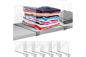 ikaufen Shelf Dividers, 12 Inches Tall Vertical Purse Separators for Closet Perfect for Bedroom, Kitchen and Office Shelves, Adjustable Acrylic Bookshelf for Organization (6 Pack, 12 Inch)