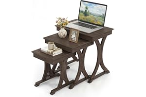 Giantex Nesting Coffee Table Set-of-3 - Stackable Rectangular Sofa End Side Table w/Solid Rubber Wood Legs, Vintage Farmhouse