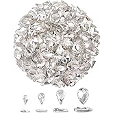 FINGERINSPIRE 220 Pcs Mini Teardrop Glass Rhinestones 4Sizes Faceted Pointed Back Rhinestone No Hole Clear Glass Rhinestones Small Gems Crystal Jewelry Embellishments with Silver Plated Back for DIY