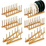 6 Pcs Bamboo Dish Rack 8 Slots Wooden Plates Rack