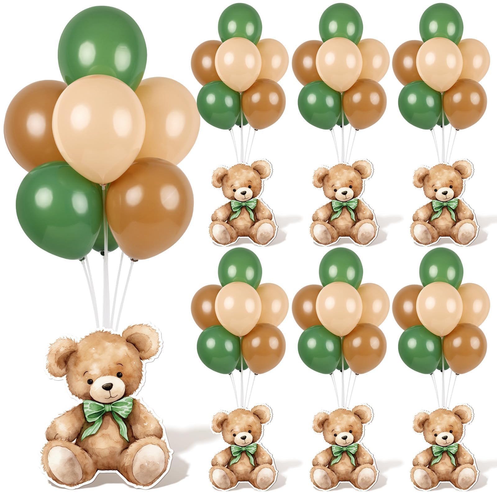 Photo 1 of 6 Sets Sage Green Bear Balloon Stand Kit for Table Centerpieces with Balloon Boy Baby Shower Decor for Bear Theme Gender Reveal Birthday Party Table Decorations Supplies