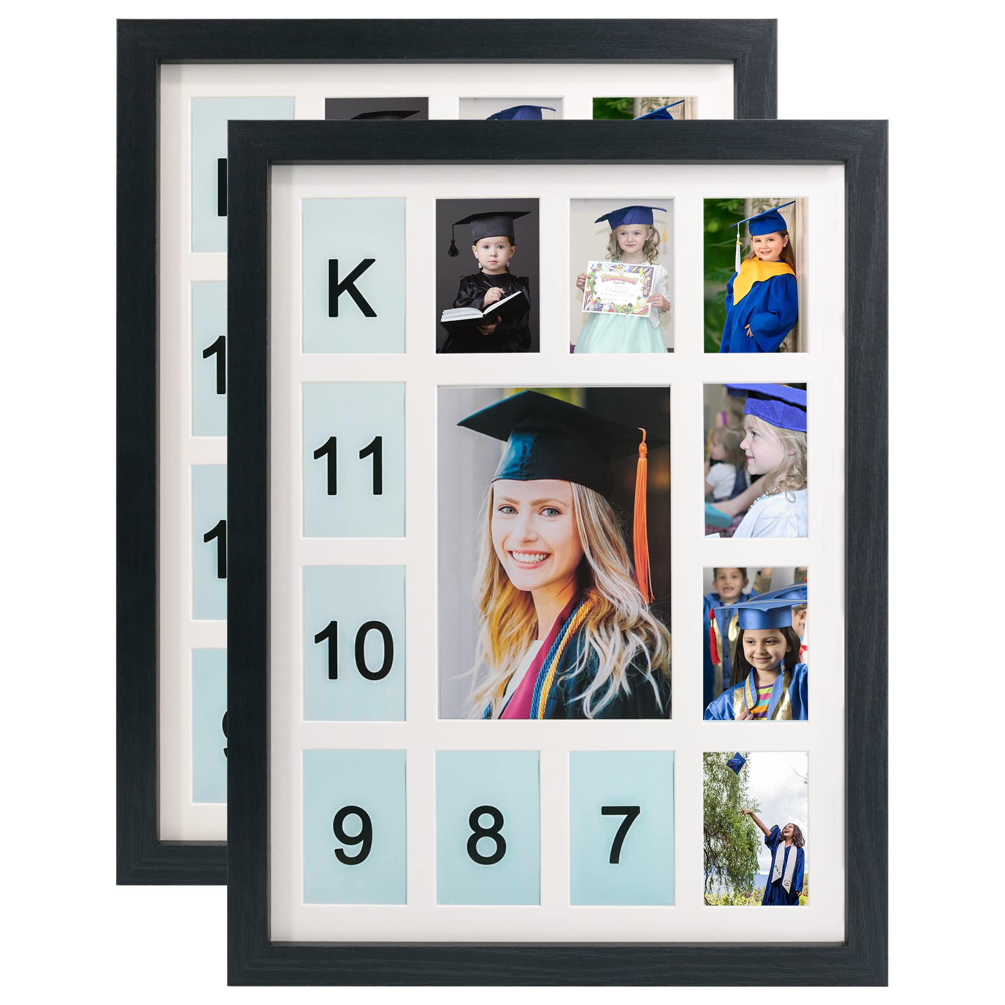 Photo 1 of GMFrames School Days Photo Frame K-12 School Years Picture Frame Graduation Photo Collage Black Frame with Mat, Displays One 5x7 Photo and Twelve 2.5x3.5 Pictures,Set of 2