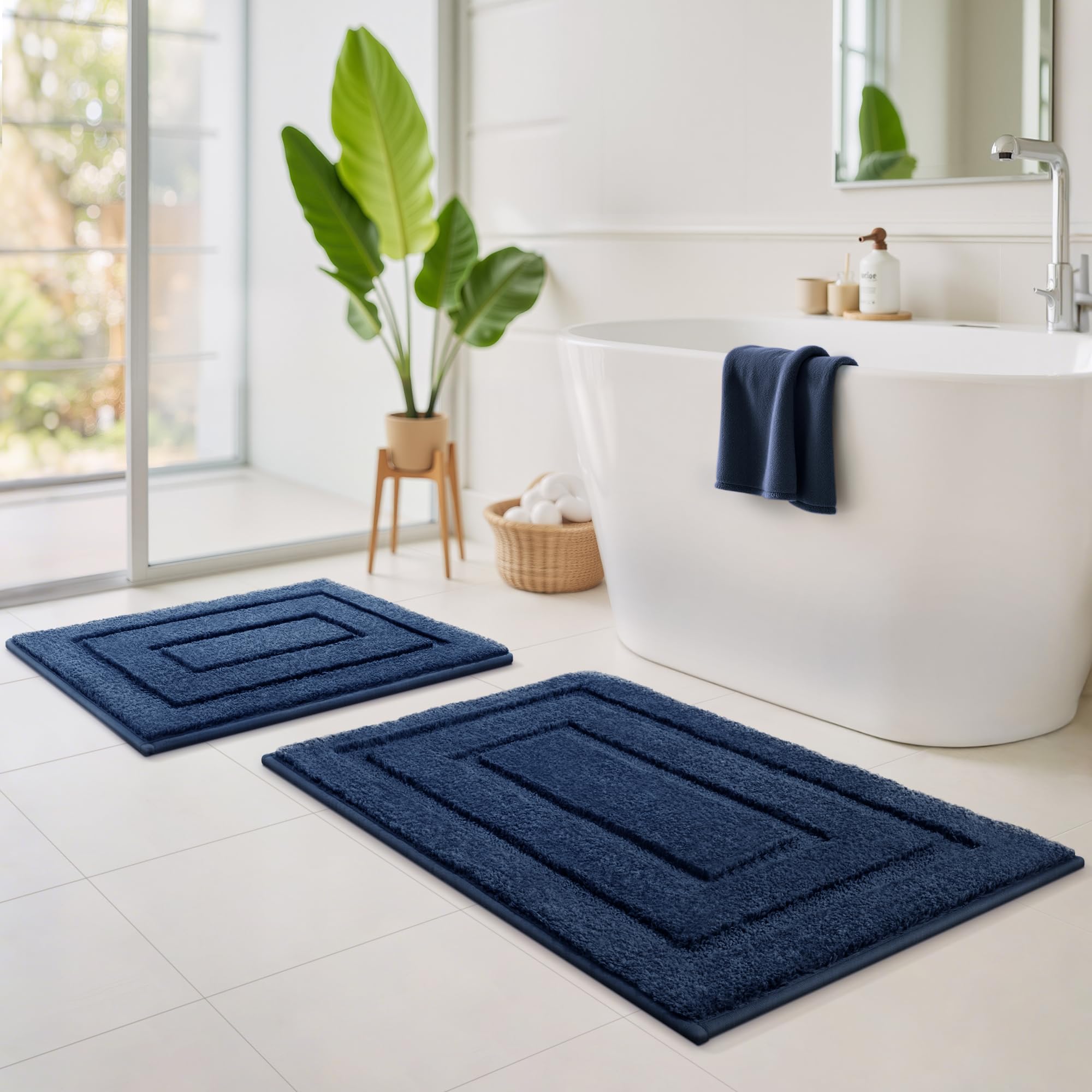 Photo 1 of GRANNY SAYS Bathroom Rugs Sets 2 Piece,Soft Bath Mats for Bathroom, Bath Rugs Non Slip Washable, Absorbent Bath Rug for Tub,Shower and Toilet, Bathroom Mat Set (Blue, 20" x 32" + 16" x 24")