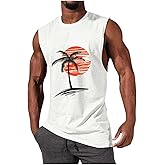 Mens Summer Beach Tank Top Hawaiian Palm Tree Print Sleeveless Muscle Basic Tee Vacation Tops