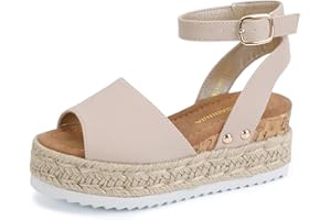 PANDANINJIA Girls Sandals Wedge Platform Espadrille Open Toe Summer Little Big Kid Flower Girl Heels Dress Shoes