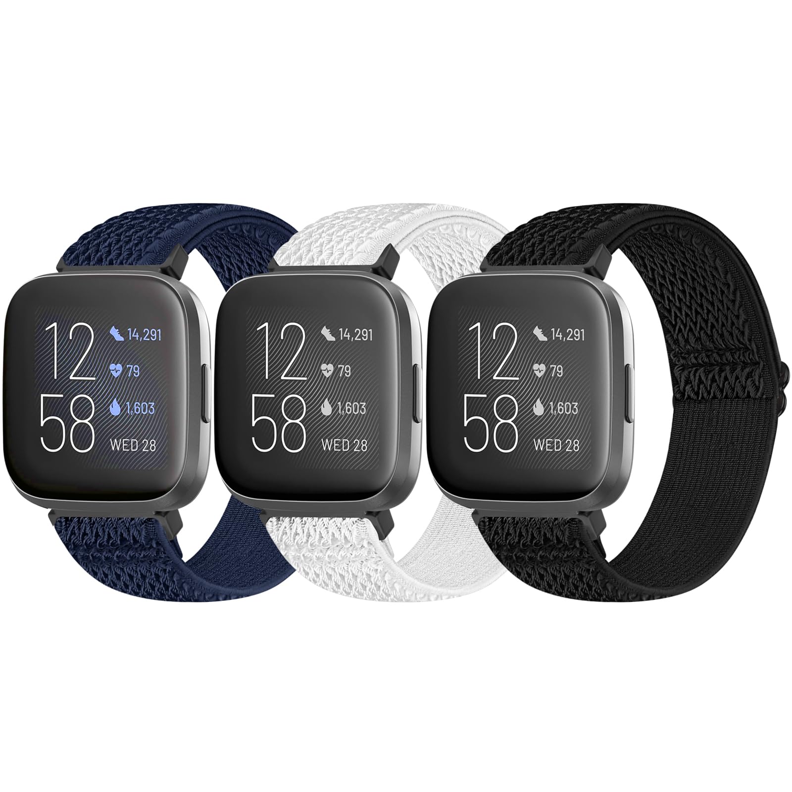 Bcuckood 3 Pack Elastic Straps Compatible with Fitbit Versa 2/Versa Lite/Versa SE, Adjustable Stretchy Watch Bands Nylon Sport Replacement Wristband for Women Men