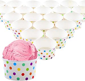 Ruisita 50 Pieces Paper Ice Cream Cups Sundae Cups Shaved Ice Cups 8 OZ