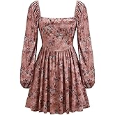 CIDER Womens Floral Velvet Dress Square Neck Long Sleeve Mini Dress