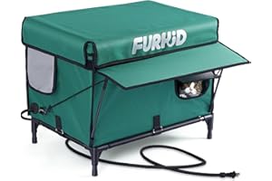 FURKID Heated Cat House for Outside, Outdoor Cat House Weatherproof with Safe Escape Door, Winter Heated Cat Bed Kitty Shelter with Heating Pad, Fully Insulated Cat House for Barns, Feral and Stray Cat
