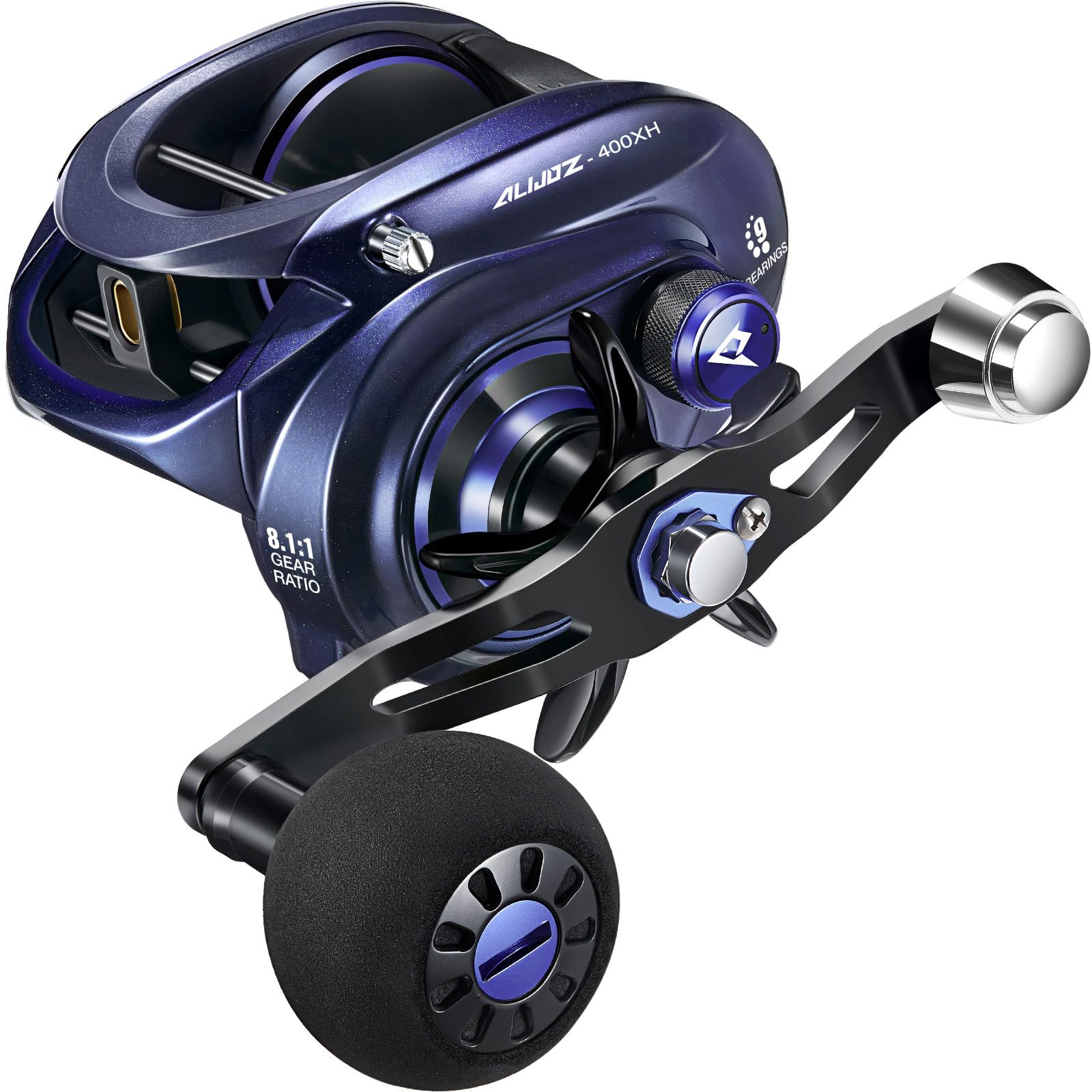 Photo 1 of Piscifun Alijoz 400 Baitcaster Fishing Reel, 35Lbs Max Drag Aluminum Alloy Frame Baitcasting Reel, 8.1:1 Gear Ratio Freshwater and Saltwater Low Profile Casting Reel for Musky, Blue-Violet Left Handle