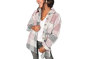 PRETTYGARDEN Women's 2023 Fall Clothes Plaid Shacket Jacket Long Sleeve Button Down Flannel Shirts Fashion Blouse