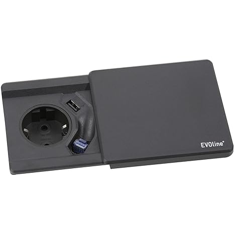 Schulte 1592 7000 0500 EVOline Square 80 Schuko mit USB QI-Charger + RJ45 Datenkabel, schwarz