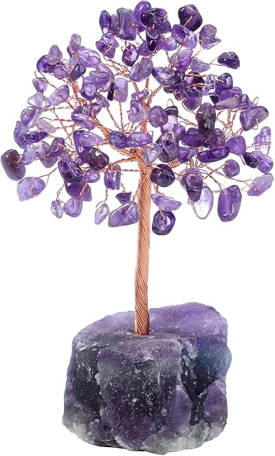 CrystalTears Amethyst Crystal Tree with Fluorite Base 4.7-5.1 in Feng Shui Gift
