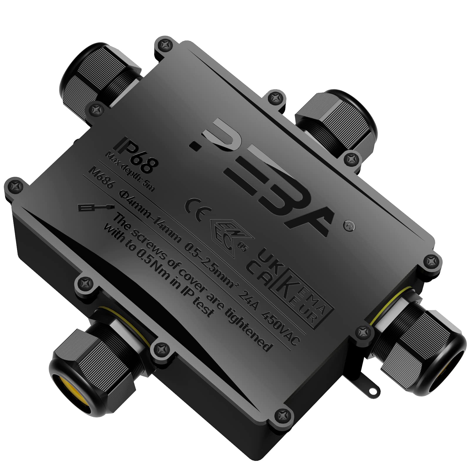 PEBA® IP68 Waterproof Junction Box, Big 4-Way Outdoor Cable Connector for Wire Diameter Ø4mm-14mm, Electrical Extension Protector, Black — image 1