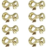 SiLnmLih 8 Pieces Solid Bow Cabinet Knobs Gold Shoe Cabinets Pulls Bow Knobs for Dresser Single Hole Decorative Handle Suitable for Wine Cabinets and Bookcases
