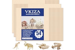 VKIZA 54 Pack Basswood Sheets 12"x12"x1/8", 3mm Basswood for Laser Cutting and Engraving,Thin Plywood Board Unfinished Wood for Crafts, DIY Ornaments and Architectural Model, Wood Burning.