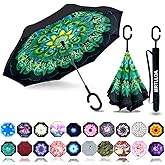 MRTLLOA 40/49/56 Inch Oversize Windproof Inverted Reverse Upside Down Umbrella, Golf Size Rain Umbrella, Double Layer, C-Shaped Handle for Men, Women and Kids
