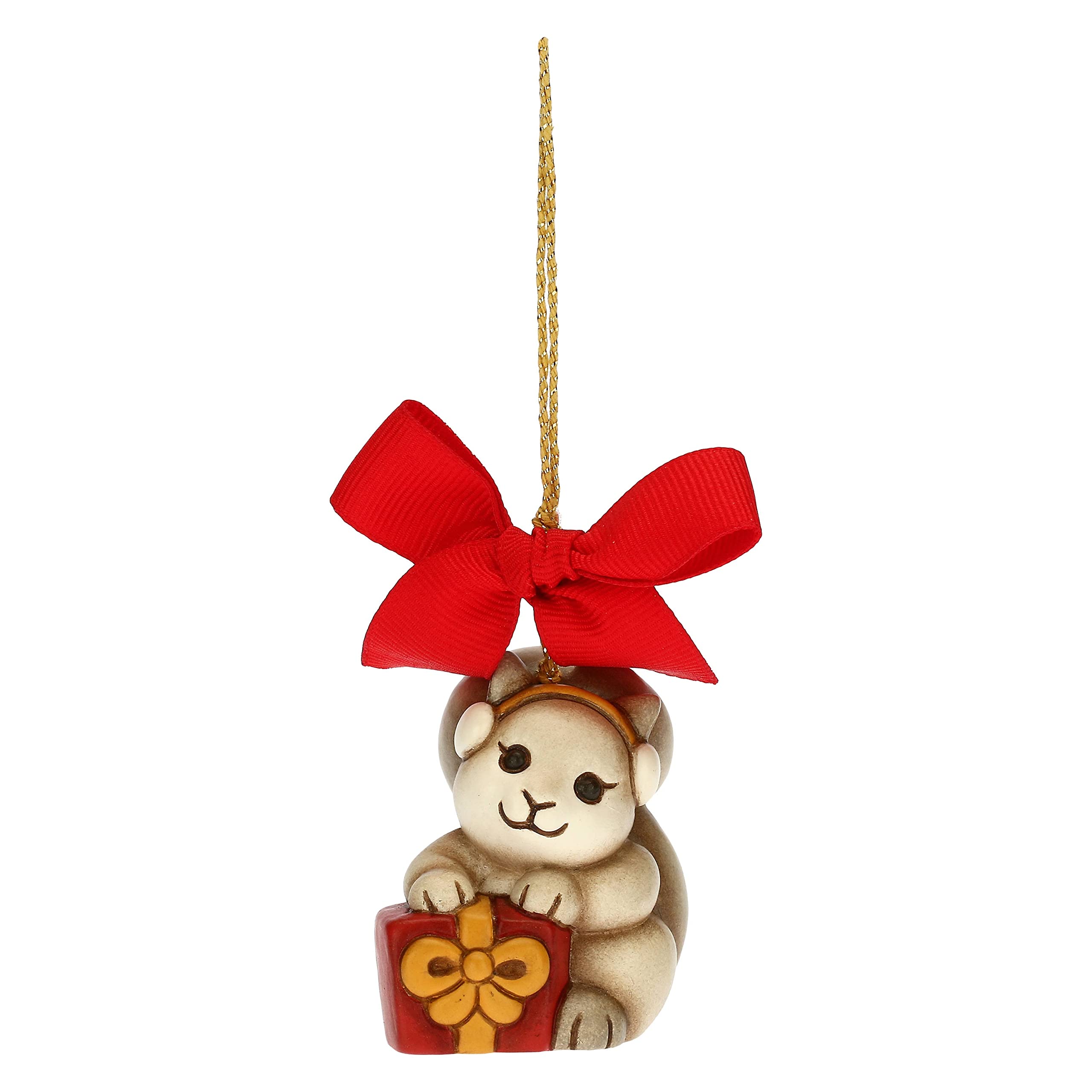 THUN - Christmas Decoration Squirrel with Gift - Ceramic - Christmas Line - Living, Home Decor - 4.2x3.8x5 cm h