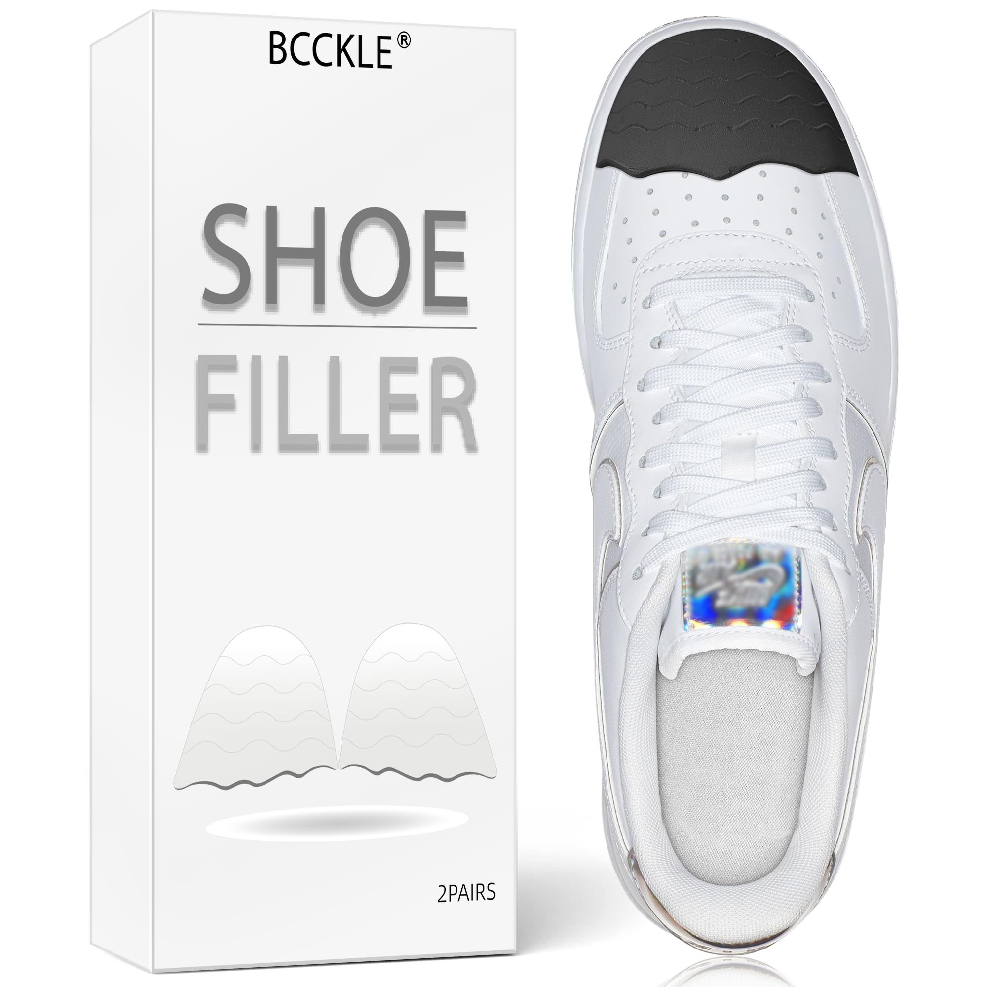 Photo 1 of Shoe Fillers Inserts for Loose Shoes - Anti Slip Toe & Heel Pads with Ergonomic Design | Adjustable Insoles for Big Shoes Prevent Heel Slippage. (Black, L: One to Two Sizes Bigger)