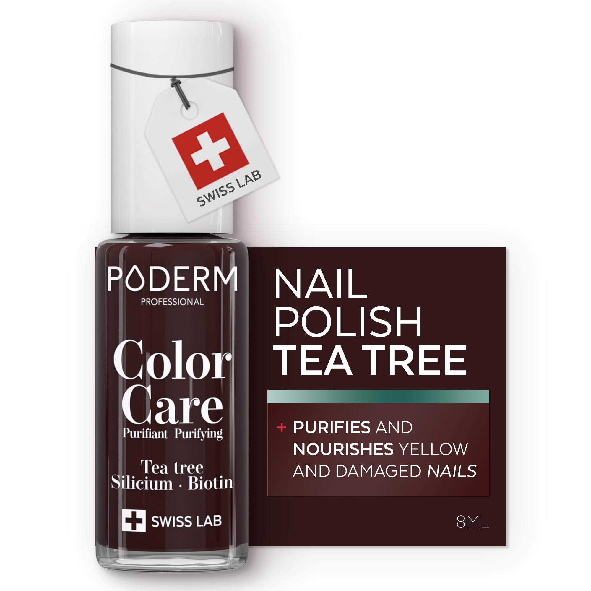 PODERM Swiss-Made Antifungal Nail Polish – Black Red | Breathable Treatment with Tea Tree, Silicon & Biotin | Strengthens, Repairs & Conceals Yellow, Brittle & Damaged Nails | Podiatrist-Developed