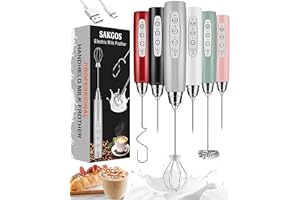 Sakgos Milk Frother Rechargeable Handheld-Electric Whisk 3 Speed Adjustable, Coffee Frother Wand with 3 Stainless Whisks, Electric Foam Maker, Drink Mixer Blender for Latte Cappuccino Matcha Egg