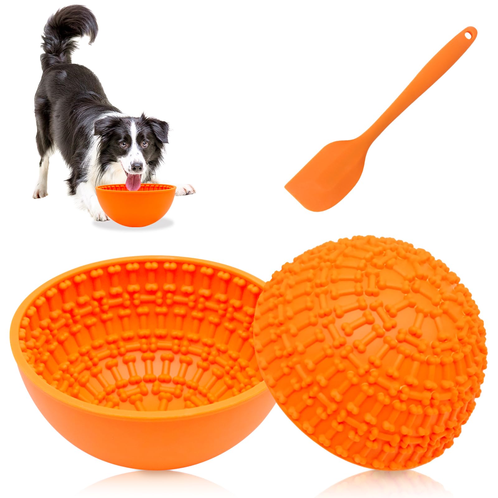 Silicone Dog Lick Bowl Pet Fun Slow Feeder Bowl Non-Slip Interactive Dog Feeder, Anti-Choking Slow Eating Be Healthier,Orange
