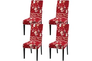 JQinHome Snowman Christmas Chair Covers Set of 4,High Stretch Removable Washable Chair Seat Protector Cover for Christmas Decoration-Christmas Theme Decor with Snowflake(Snow Man)