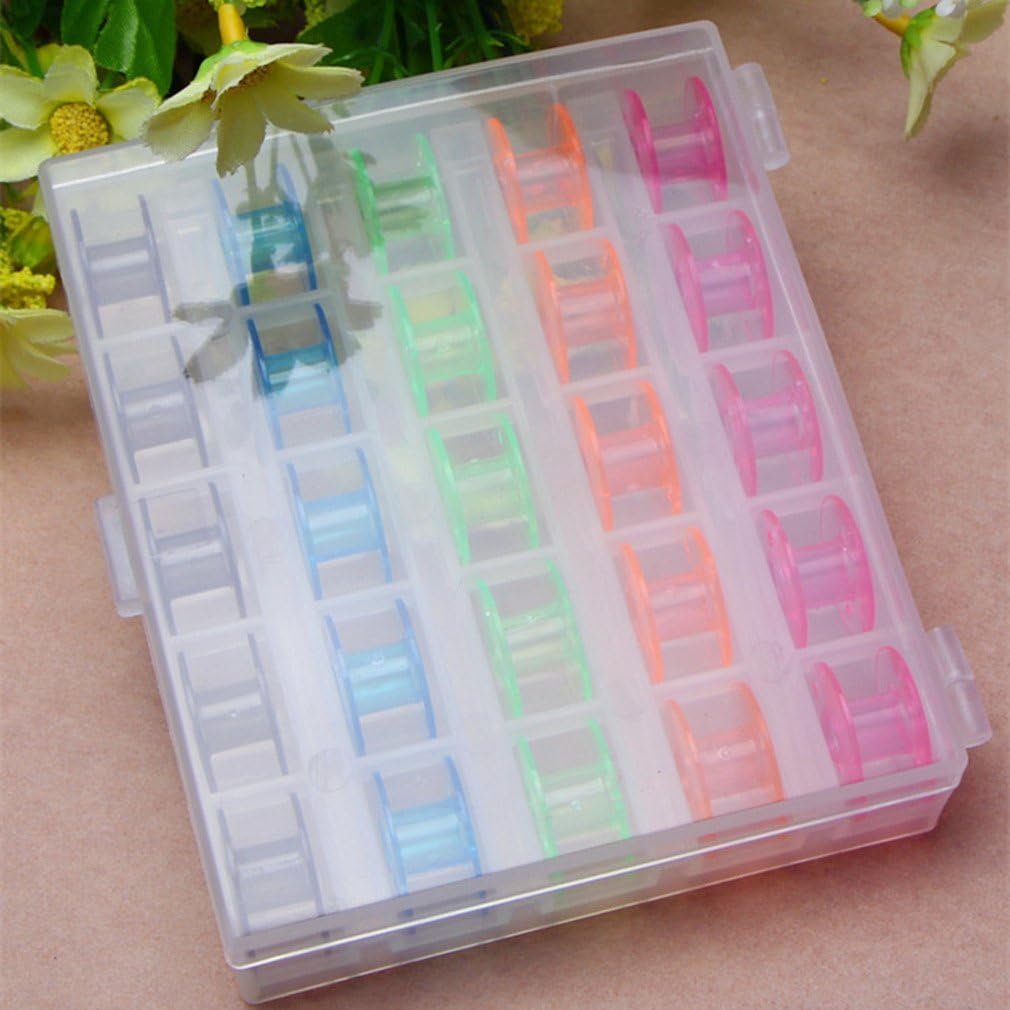 25 Pieces Colored Plastic Sewing Machine Bobbins with Storage Case for Brother Janome Singer Elna Sewing Machine by TheBigThumb