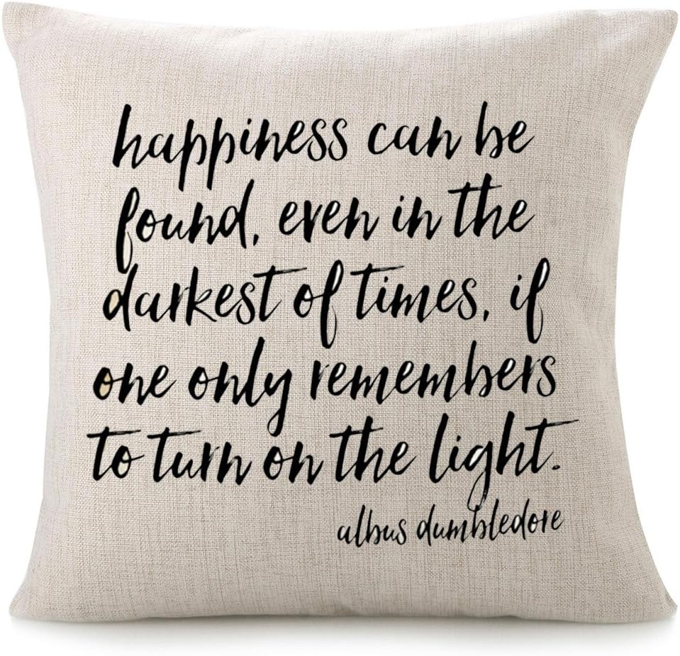 CHICCAT Cotton Linen Throw Pillow Case - Happiness Can be Found Calligraphy Home Decor Wedding Gift Engagement Present Housewarming Gift Cushion Cover 18 X 18