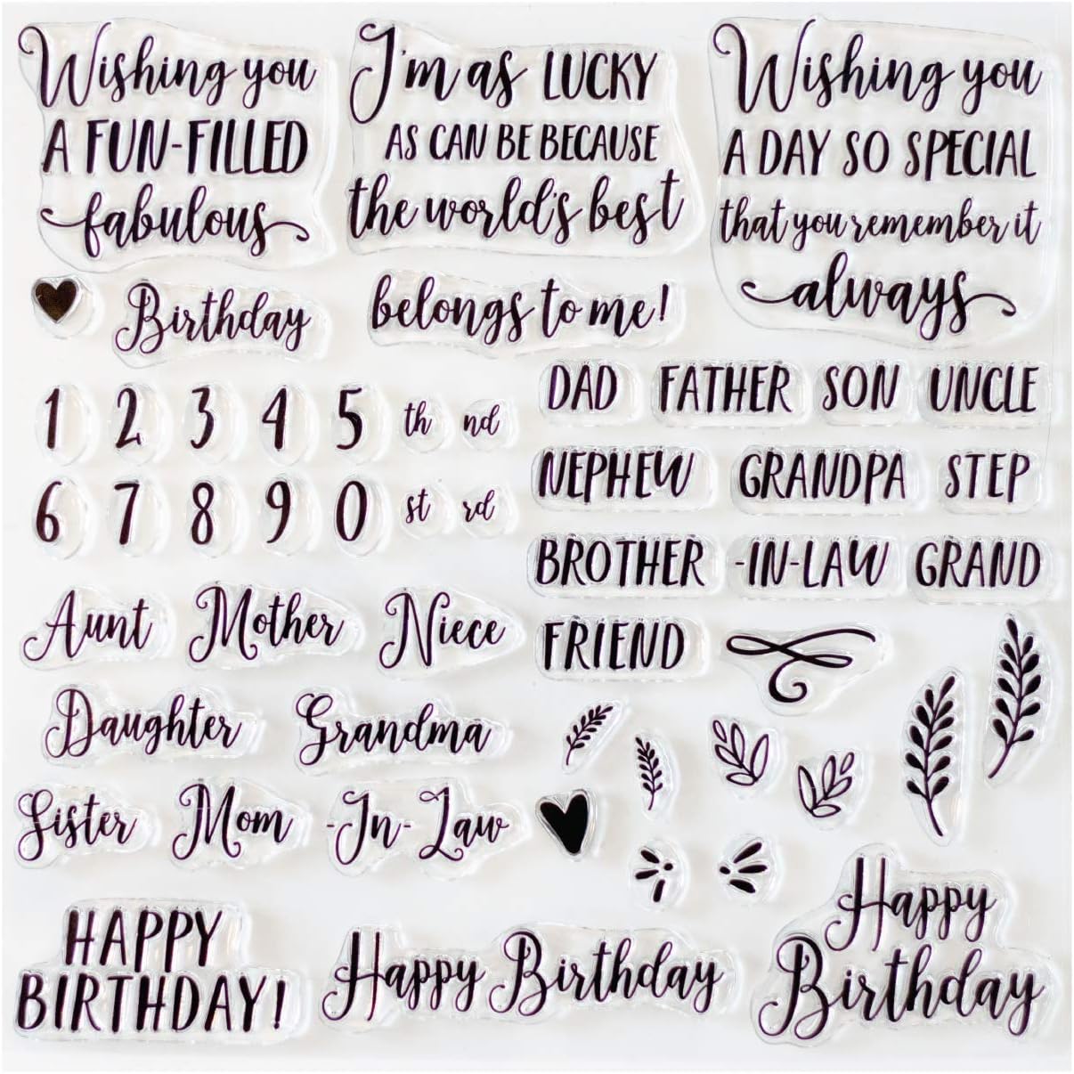 Birthday Sentiment Stamps for Card Making 8x8 Inch Set of