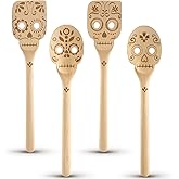Chengu 4 Pcs Nightmare Gifts Nightmare Wooden Christmas Spoons Dia De Los Muertos Decor Skull Silverware Set Bamboo Cooking Gift Christmas Kitchen Accessories for Women Men House Warming Gift