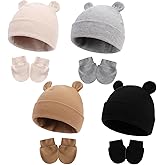 Newborn Hat Mittens Baby Boys Girls Cotton Hat Gloves Set Infant Beanie for 0-6 Months
