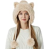 Women Winter Peruvian Cover Ears Beanie Hat Ear Flaps Sherpa Ski Snow Hats Knit Fleece Lined 3 Pom Pom