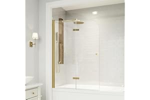 Bathroom Frameless Hinged Foldable Tub Door, Shower Glass Door 43 * 58” Shower Screen Panel with Tempered Glass (6mm), Fixed 