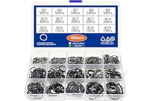 kuosbiu 480Pcs C-Clip Assortment Set, 15 Sizes Retaining Snap Ring Shop Assortment External Circlip Retainer Rings Set (Carbon Steel)