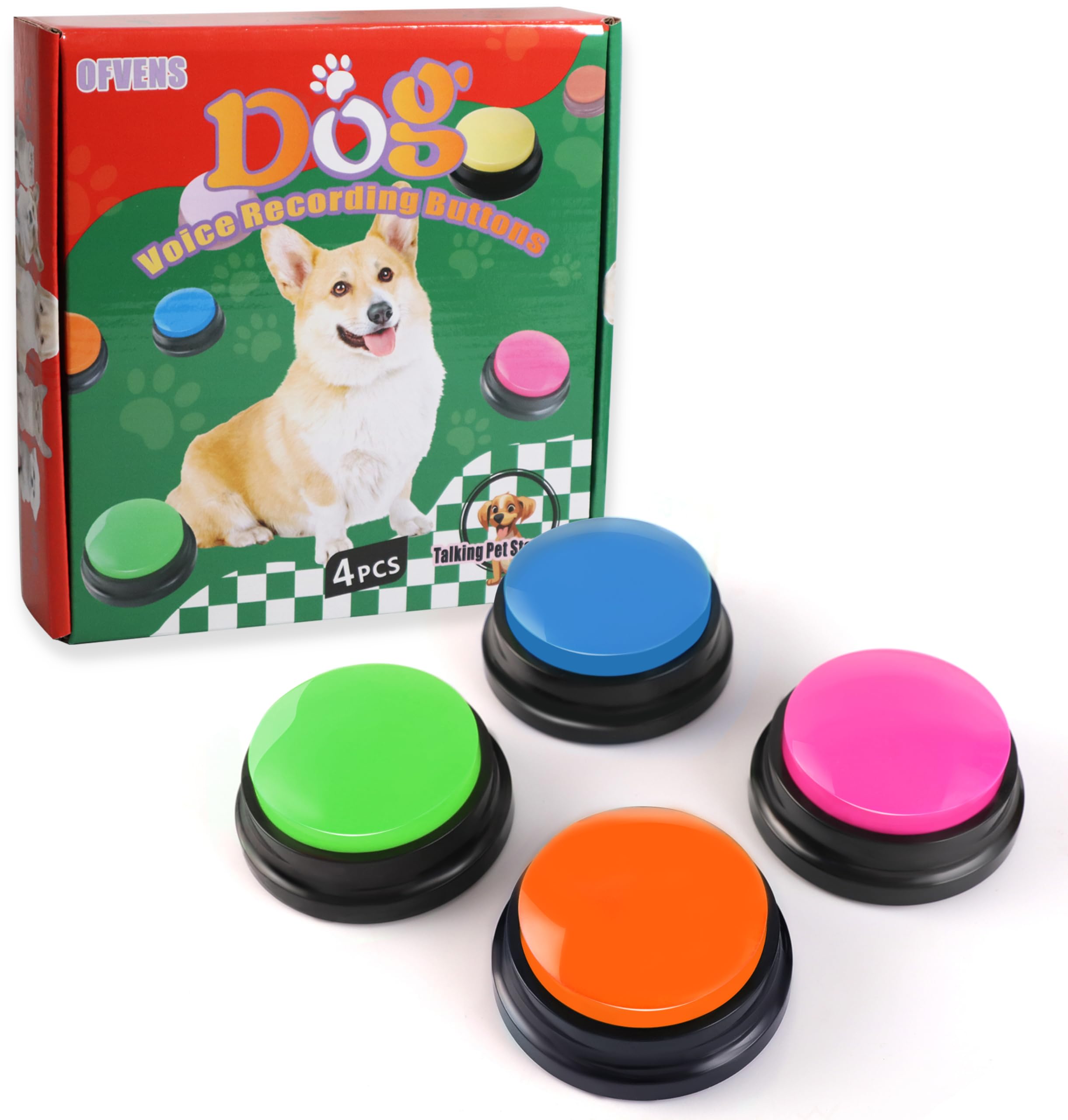 Voice Recording Button, Dog Buttons for Communication Pet Training Buzzer, 30 Second Record & Playback, Funny Gift for Study Office Home (4 Packs)