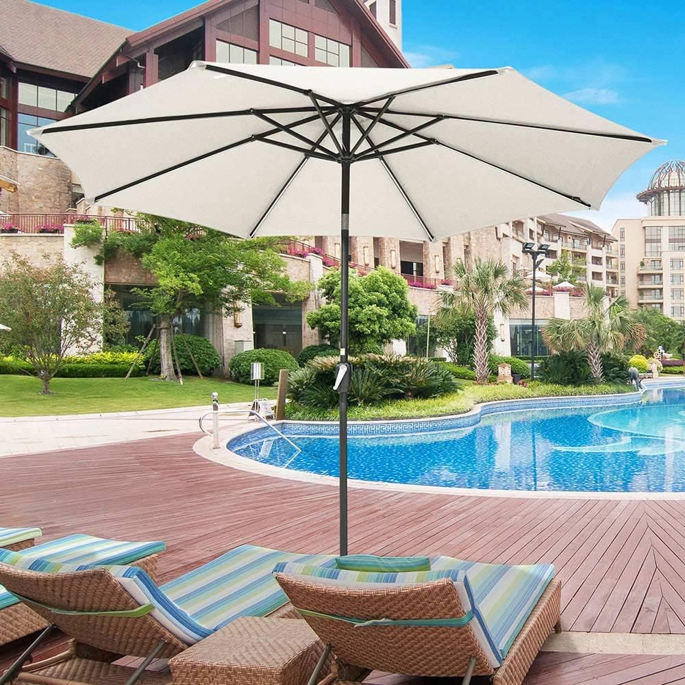 Amazon Com Yescom 9ft 8 Ribs Solar Powered Patio Umbrella With Tilt And Crank Outdoor Market Table Umbrella For Garden Pool White Garden Outdoor