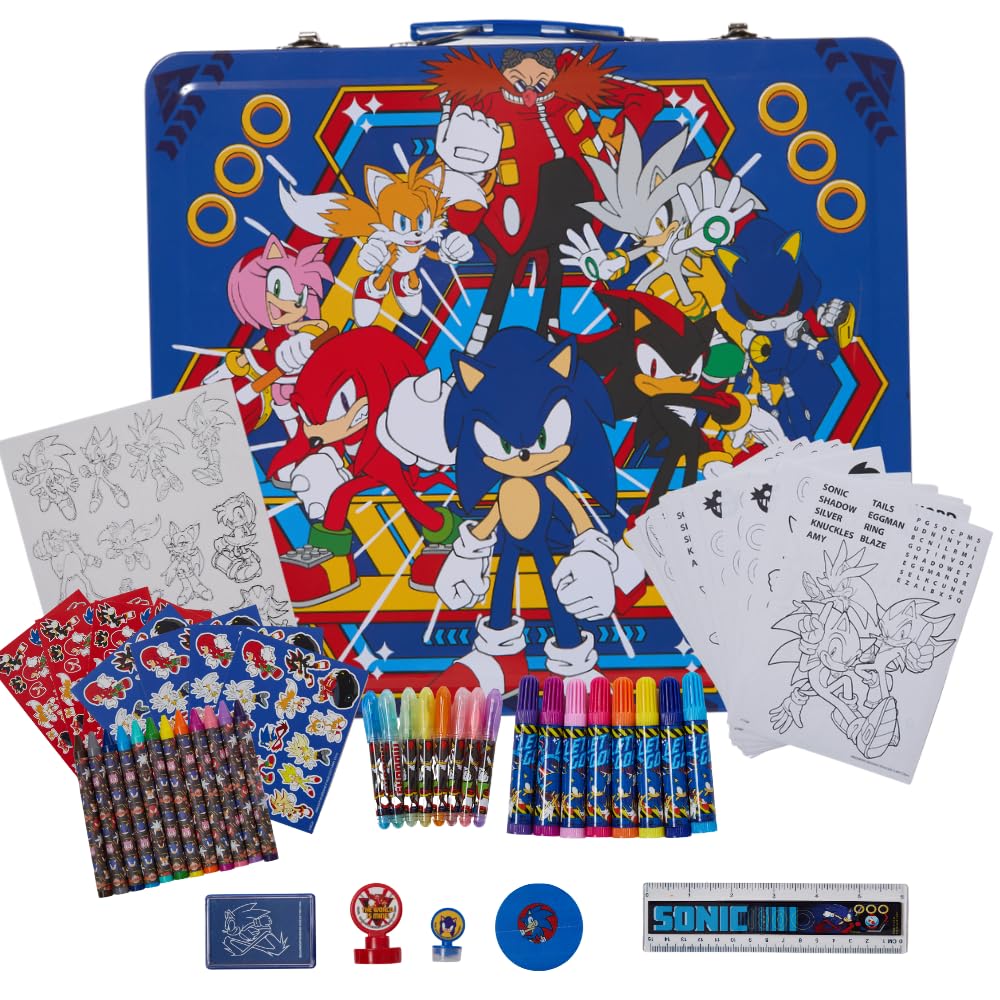 Photo 1 of Innovative Designs Sonic The Hedgehog Deluxe Activity Set for Kids with Carrying Tin, Coloring Sheets, Stickers, & Art Supplies, 200+ Pieces