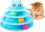 FurDreams Cat Roller Ball Toy Interactive Blue 3 Tier Puzzle Tower