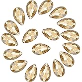 Teardrop Rhinestones Sew on Flatback Rhinestones 24pcs 11X18mm Flat Back Crystal Rhinestones with Holes for Clothes Dress Crafts Garments,Gold Crystal