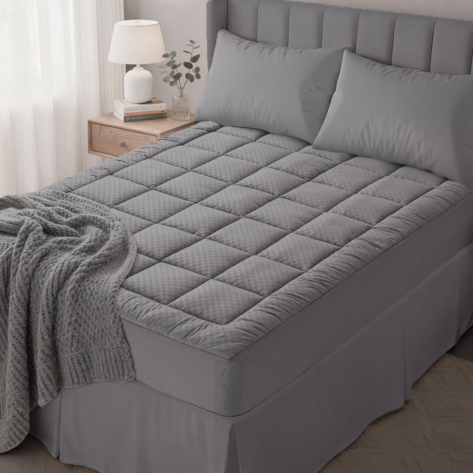 OLANLY Twin XL Quilted Fitted Mattress Pad, Elastic Fitted Mattress Topper, Cooling Soft Mattress Cover Stretches up to 21 Inches Deep, Machine Washable Mattress Protector (39x80 inch, Dark Grey) Image