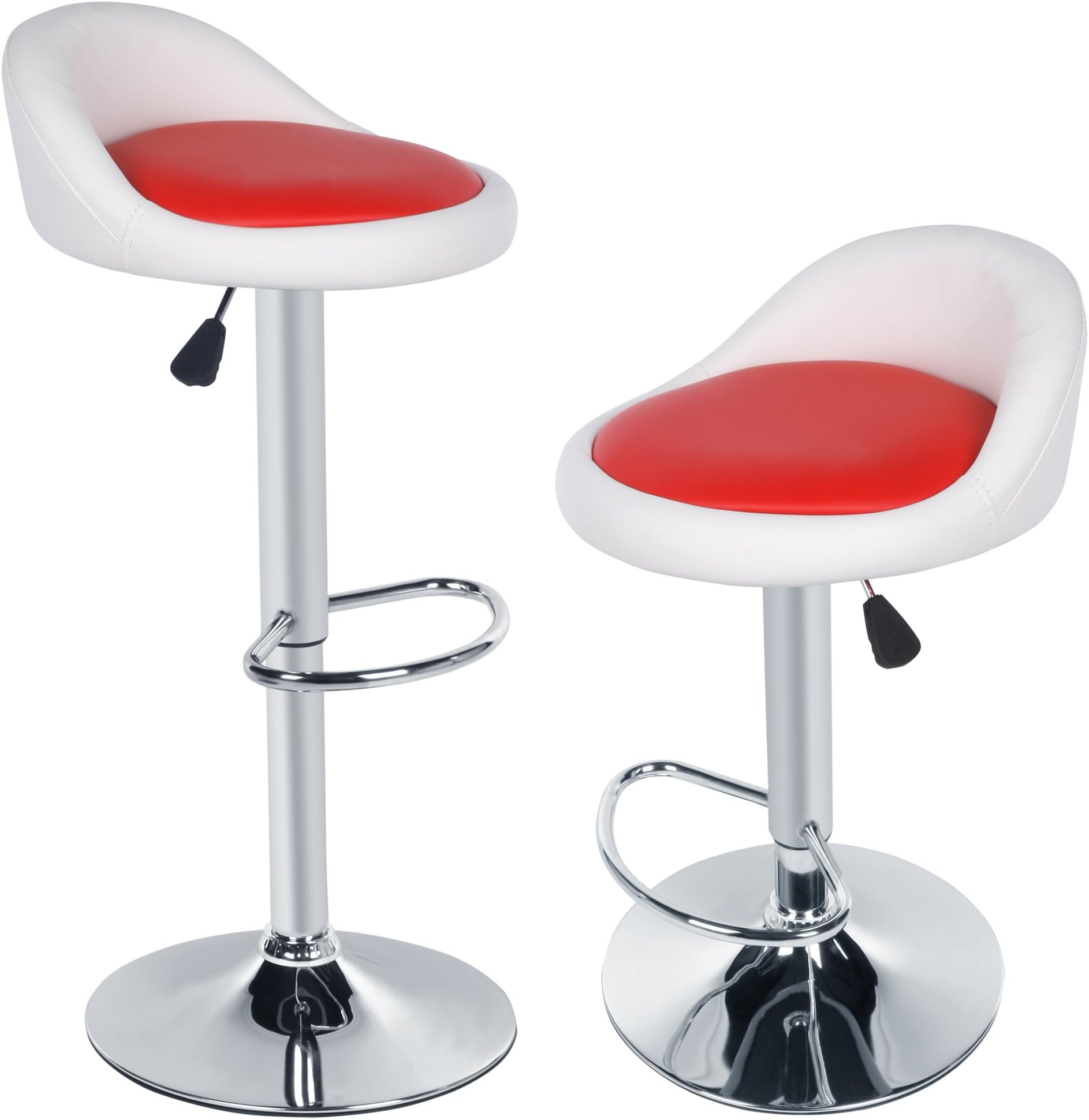 CRAVOG 2pcs Synthetic Leather Adjustable Rotating Height Bar Stool Chair (White outside and red inside)